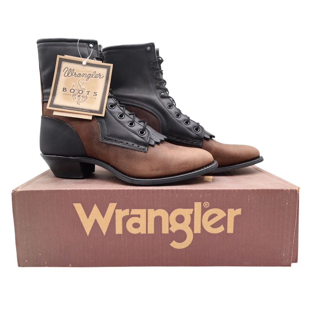 Wrangler Vintage 90s Packer Boots Womens 10 Brown Black Leather NWT USA Made